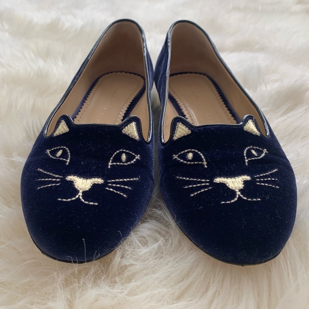 Charlotte olympia navy blue cat flats